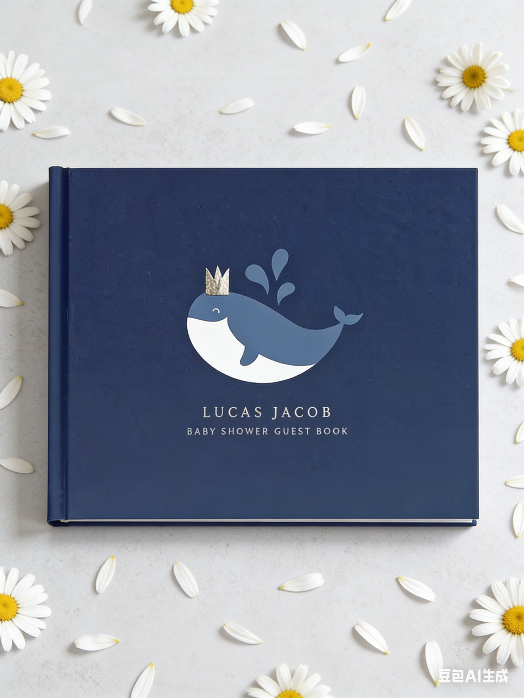 Baby Food Book - Navy Silver Baby Shower Guest Book,