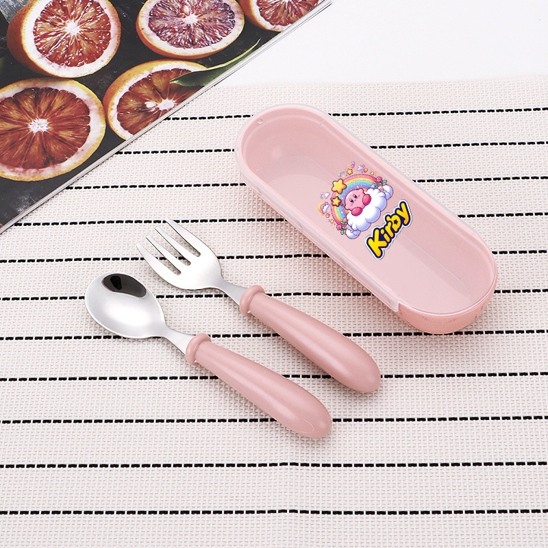 Baby Food Utensils - 3pcs/set Kirbys Spoon Forks Box Stainless