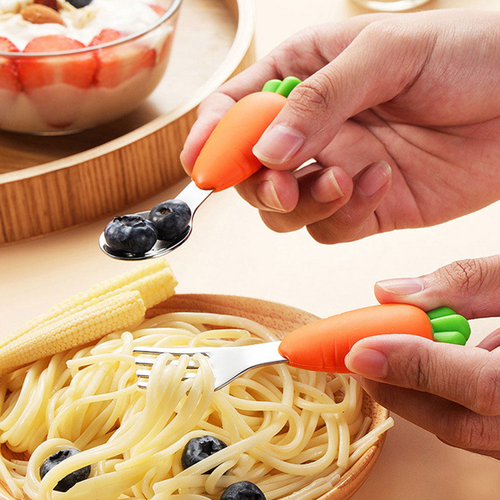 Self Feed Spoon - 2Pcs Baby Spoon Fork Set Silicone