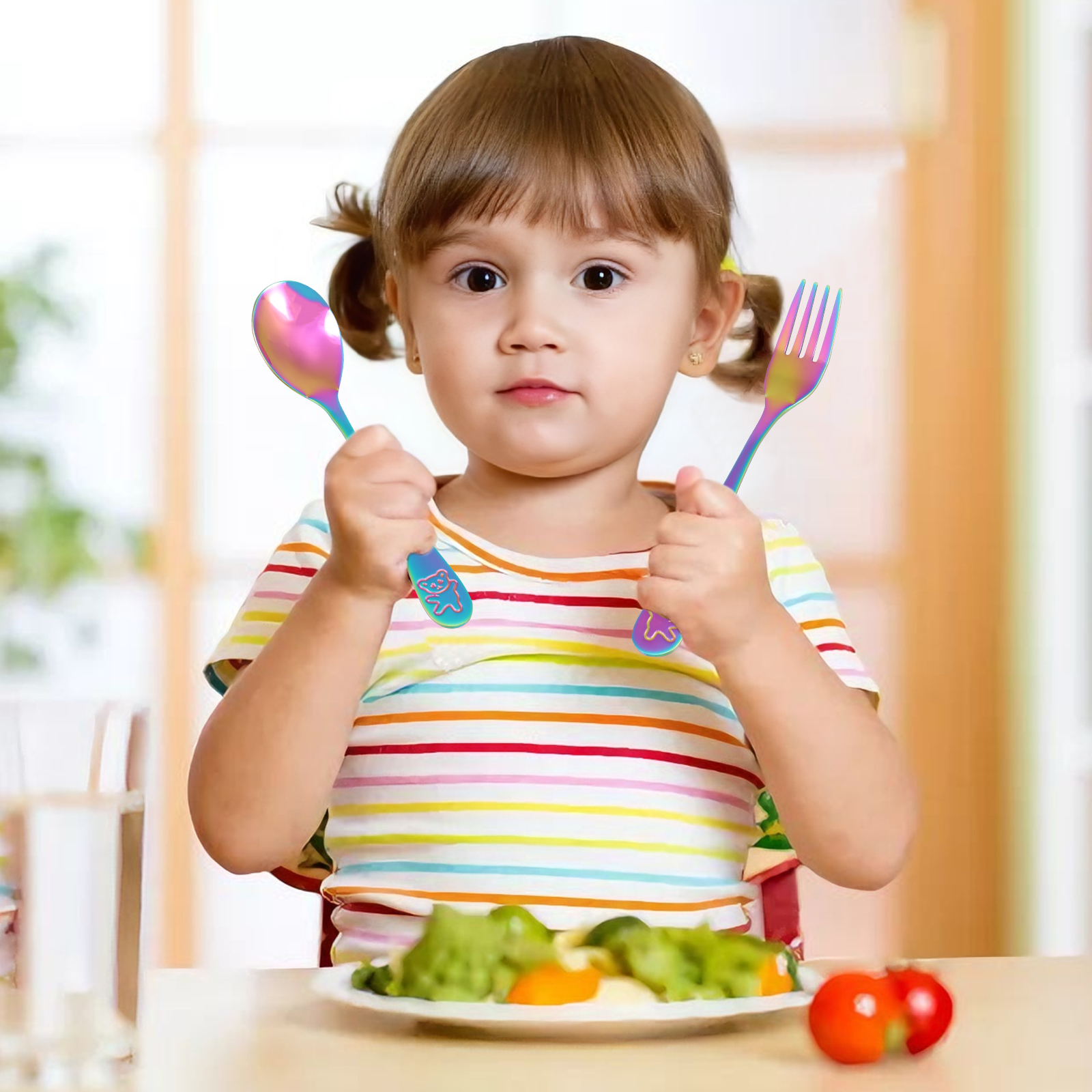 10Pcs Children's Forks and Spo - Self Feed Spoon ulasan dan harga