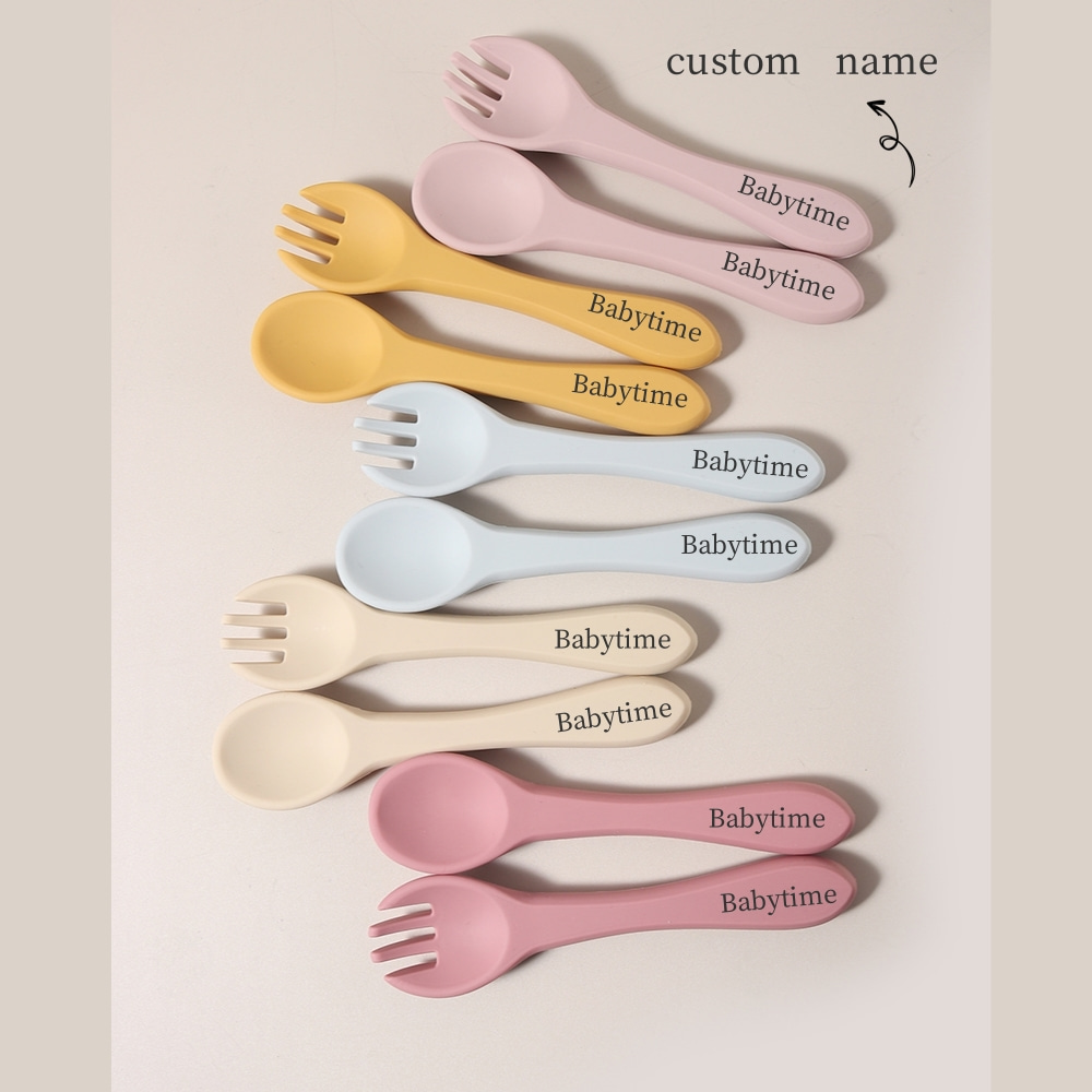 Custom name 1 pair silicone sp - Baby Food Utensils ulasan dan harga