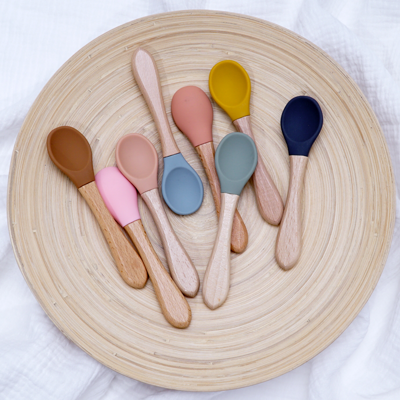 Feeding Wooden Handle Silicone - Baby Food Utensils ulasan dan harga