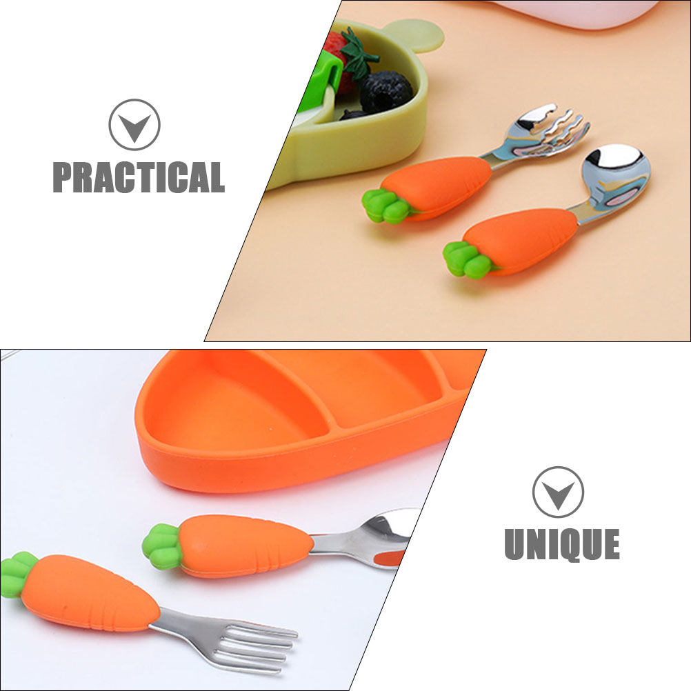 2Pcs Baby Spoon Fork Set Silic - Self Feed Spoon ulasan dan harga