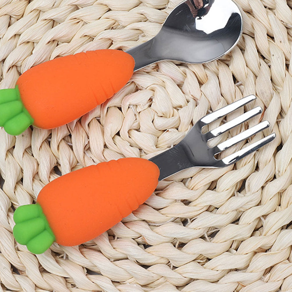 2Pcs Baby Spoon Fork Set Silic - Self Feed Spoon ulasan dan harga